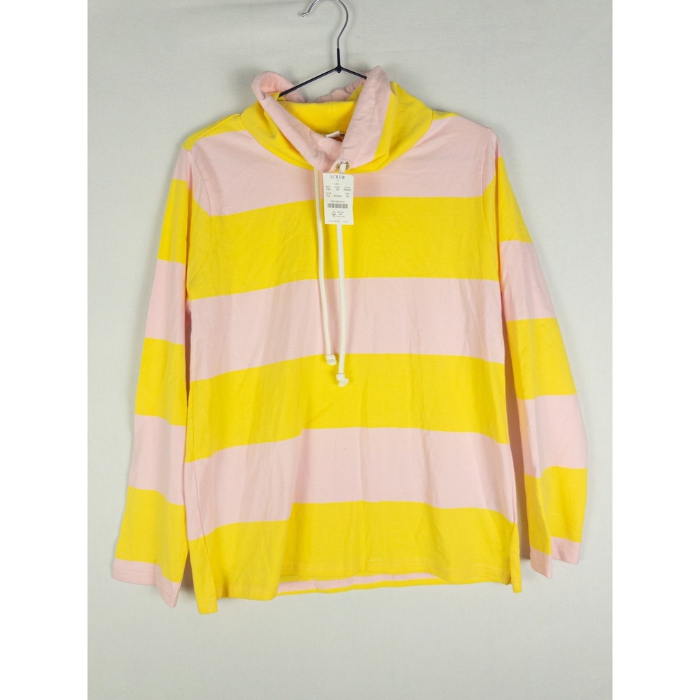 NWT J.Crew Striped‎ Funnel Neck Hoodie Pullover Womens XS Yellow Pink Preppy